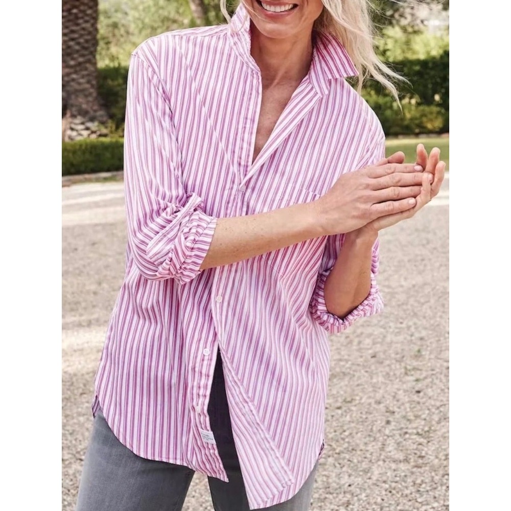 Frank & Eileen Joedy Woven Button Up Shirt Pink Stripe Cotton Small NWOT - Picture 1 of 10